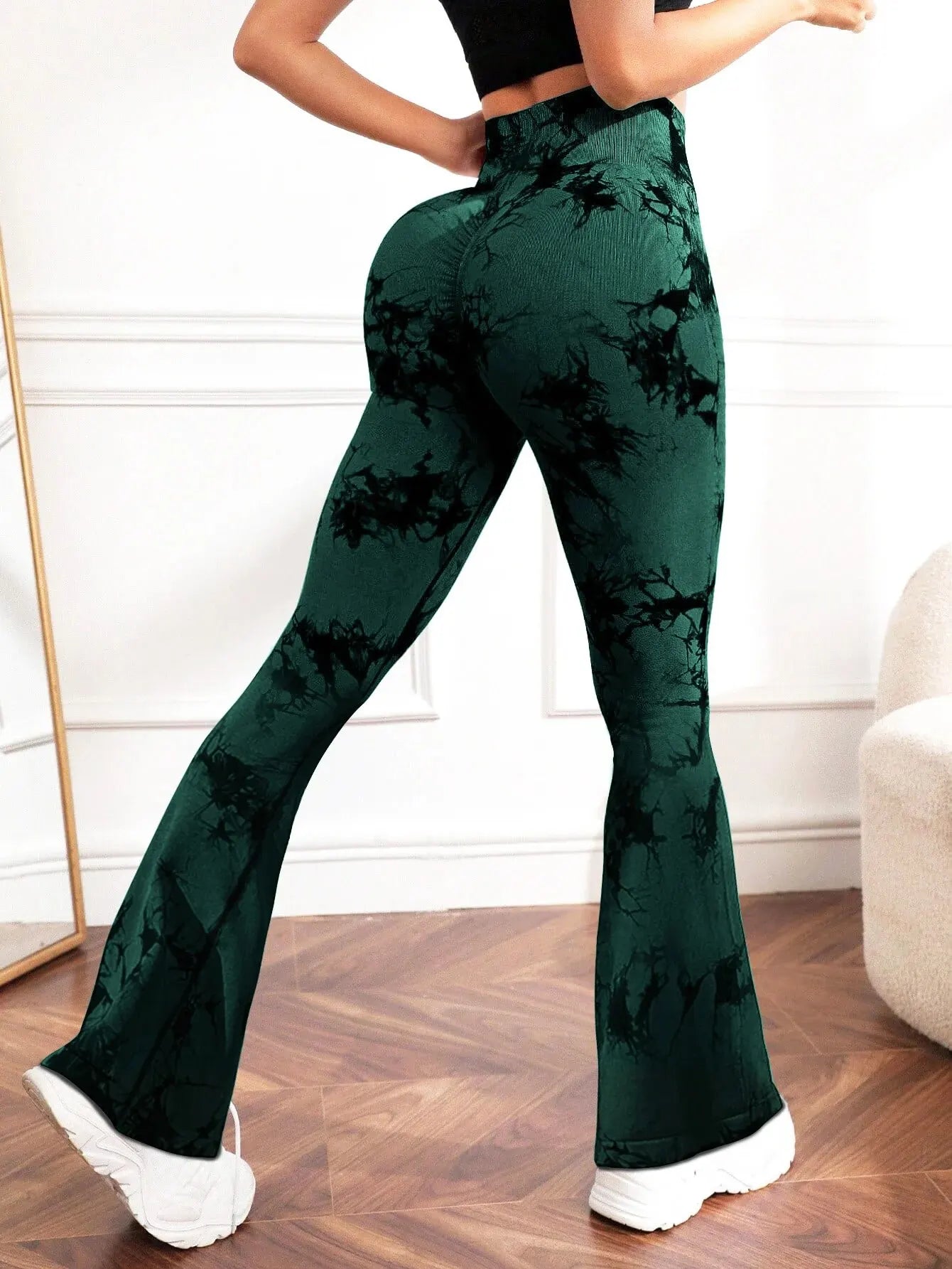 Sports Fitness Women High Waist Trumpet pants Tie-dye Casual Trousers