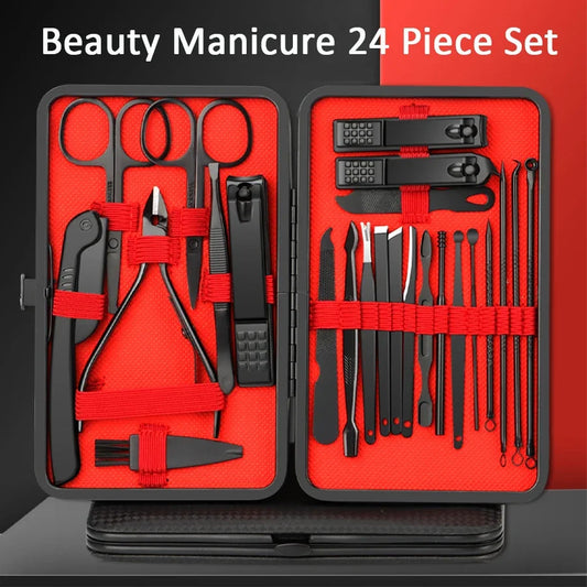 Ouriner 7/12/18/20/24PCS Set professionale per manicure Set tagliaunghie in acciaio inox Set tagliaunghie per unghie dei piedi con pelle portatile