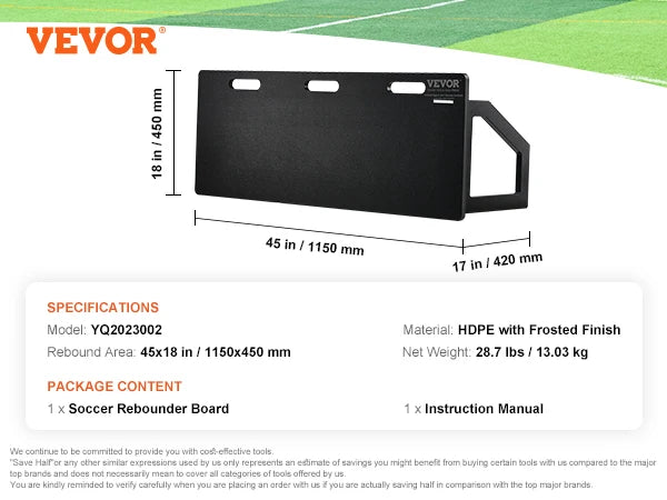 VEVOR Soccer Rebounder Board Portable Soccer Wall with 2 Angles Rebound Foldable HDPE Kickback Rebound Board