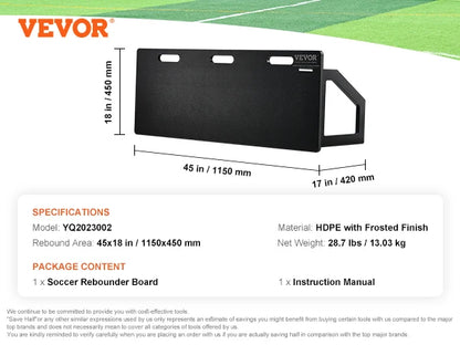 VEVOR Soccer Rebounder Board Portable Soccer Wall with 2 Angles Rebound Foldable HDPE Kickback Rebound Board
