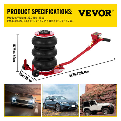 VEVOR 3 / 5 Ton Car Triple Bag Air Jack Pneumatic Jack Fast Lifting Height 16 Inch / 40CM for Car Truck Van SUV Auto Repair Tool