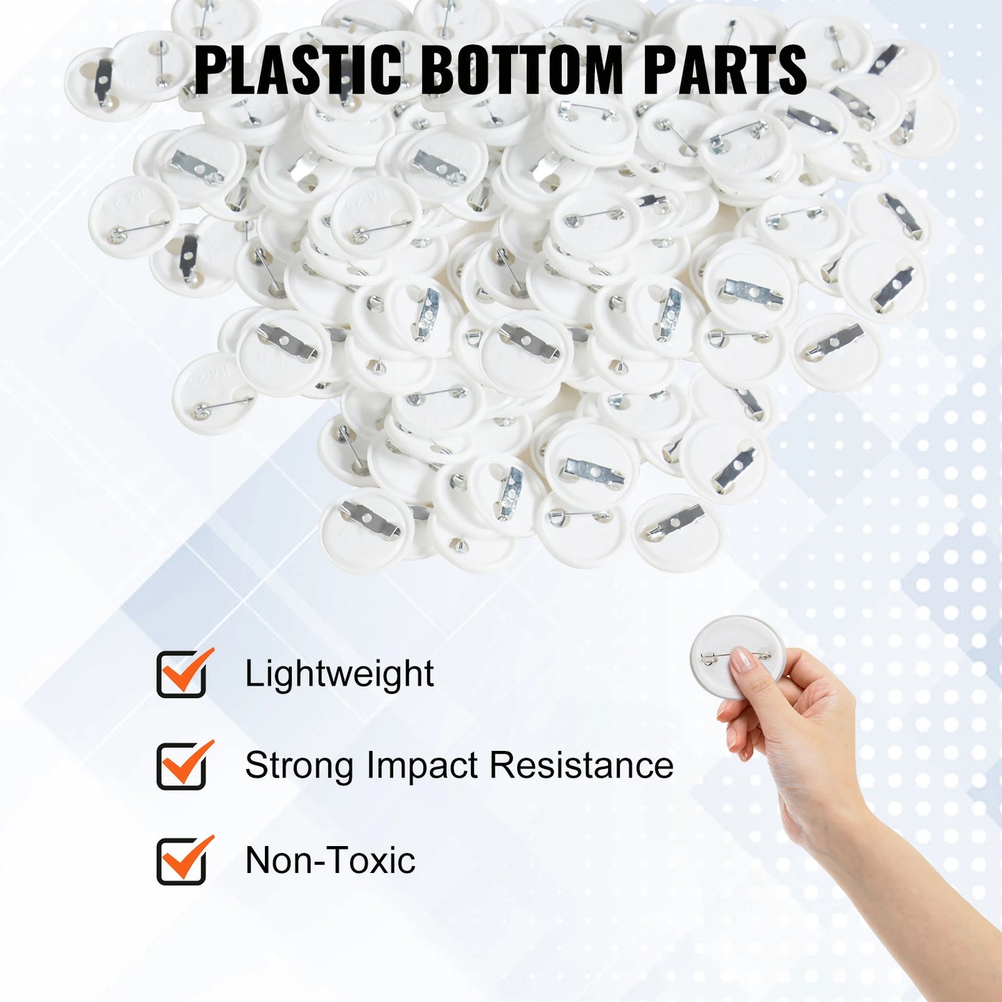 VEVOR 25/32/58/75mm Button Badge Parts Supplies for Button Maker Machine 200/500Sets Metal and Plastic Pin Badges