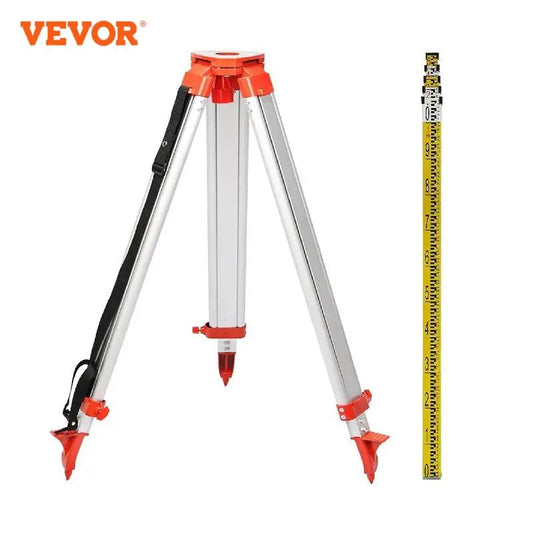 VEVOR 1.65M Laser Level Tripod and Staff Kit Adjustable Height Professional Aluminum Tripod 5M Staff for Measurement Tools
