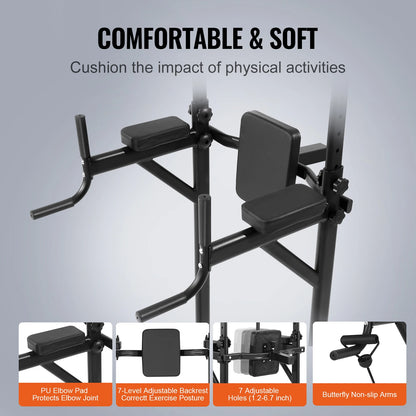 VEVOR 440LBS Power Tower Dip Station 10-Level Height Adjustable Pull Up Bar Stand Multi-Function Home Gym Strength Training