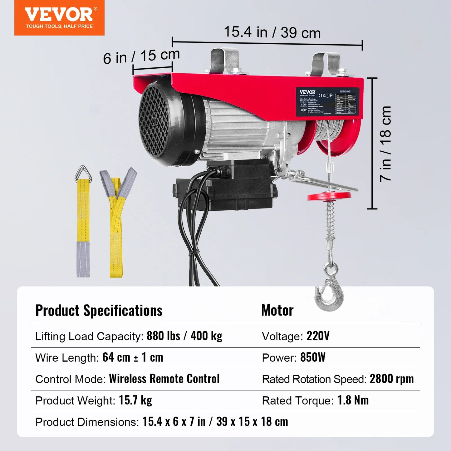 VEVOR 400-1000kg Electric Hoist Lifting Crane Cable Hoist Winch for Boat Car Garage Elevator with Wired Remote Control Lifter