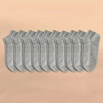 10 Pairs Women/Men Boat Socks Invisible Low Cut Silicone Non-slip Summer No-show Ankle Socks Solid Color Casual Breathable