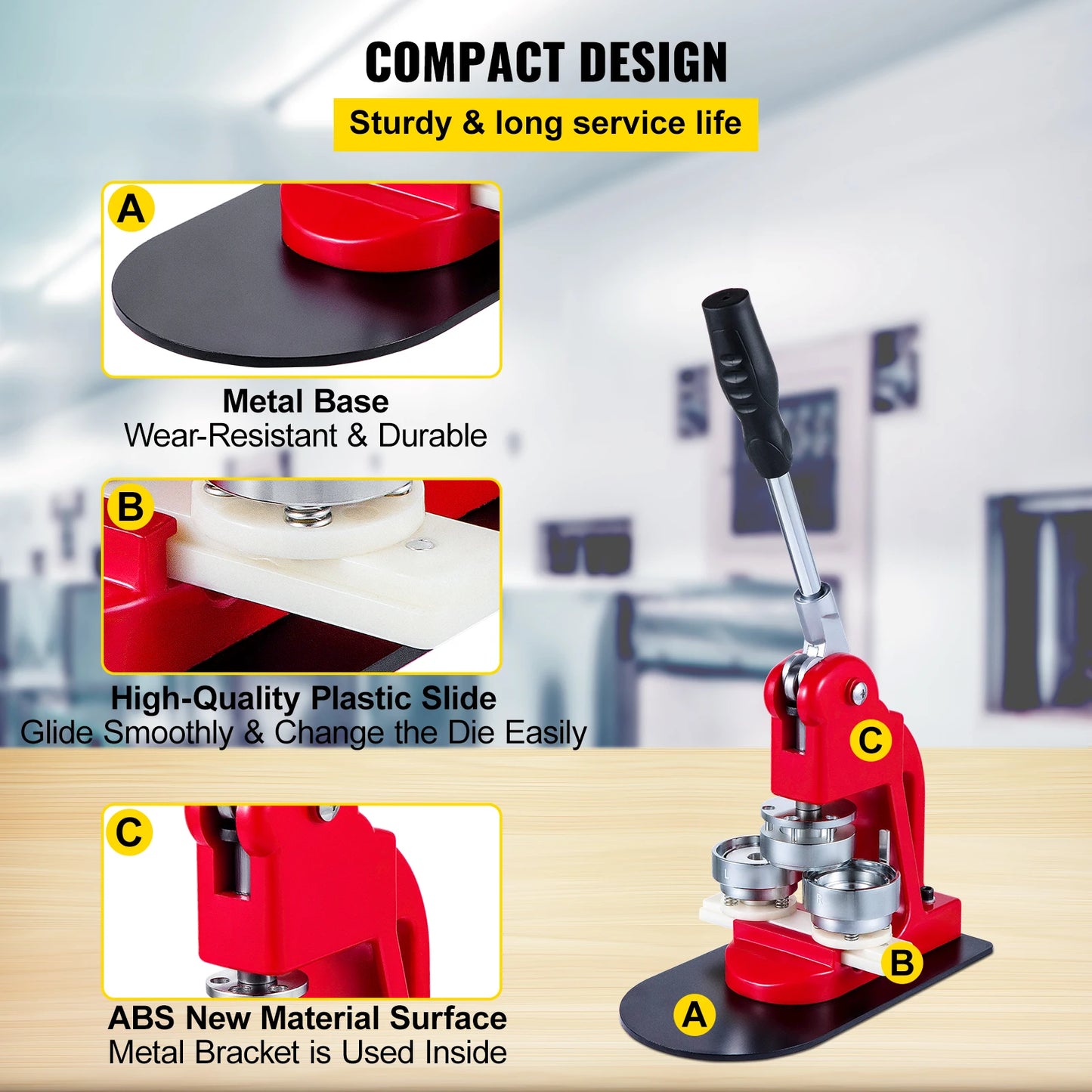 VEVOR Button Maker Machine 44mm 1.75inch Badge Punch Press Pin Button Maker with Free 1000 Pcs Button Parts and Circle Cutter