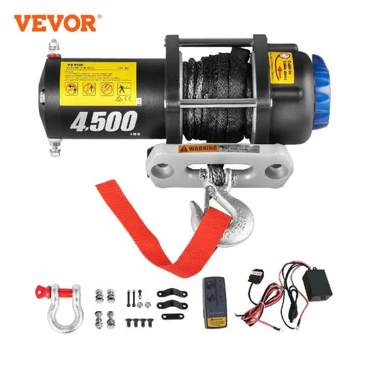VEVOR Electric Winch Truck Winch 12V 4500LBS Synthetic Rope Off Road Waterproof ATV UTV Winches w/ Wireless Remote