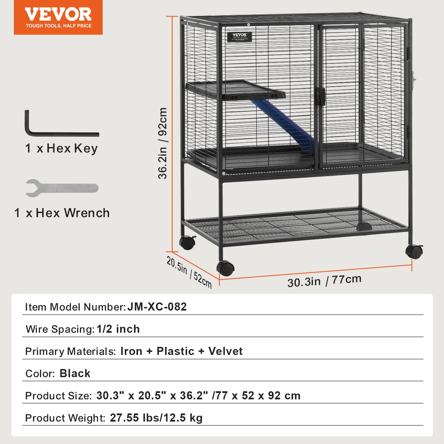 VEVOR 64.6" Rolling Metal Ferret Cage Large 4-Tier Critter Nation Cage Small Animal Cage for Pet Rats Hamster Guinea Chinchilla