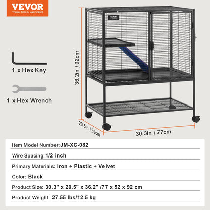 VEVOR 64.6" Rolling Metal Ferret Cage Large 4-Tier Critter Nation Cage Small Animal Cage for Pet Rats Hamster Guinea Chinchilla