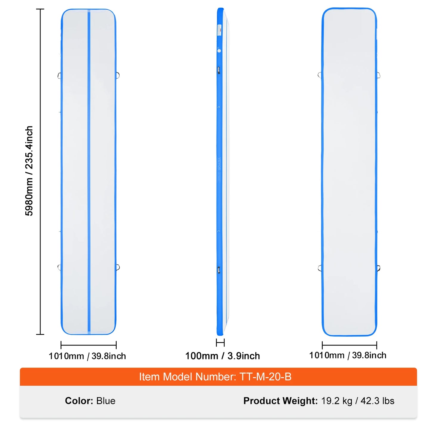 VEVOR Gymnastics Air Mat 4inch Thick Tumble Track with Electric Pump For Home Use Gym Yoga Cheerleading Beach Park Water