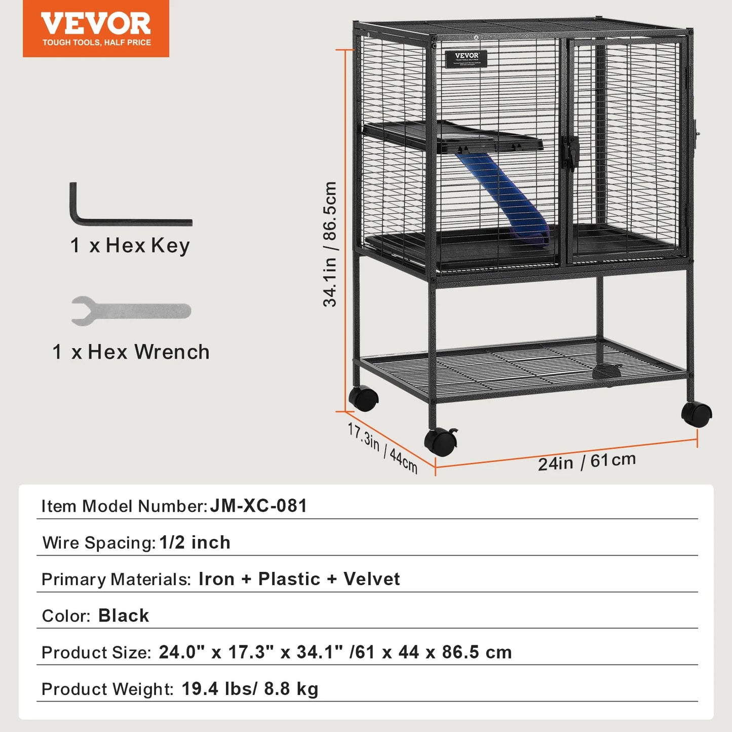 VEVOR 64.6" Rolling Metal Ferret Cage Large 4-Tier Critter Nation Cage Small Animal Cage for Pet Rats Hamster Guinea Chinchilla