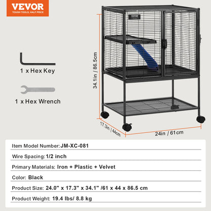 VEVOR 64.6" Rolling Metal Ferret Cage Large 4-Tier Critter Nation Cage Small Animal Cage for Pet Rats Hamster Guinea Chinchilla