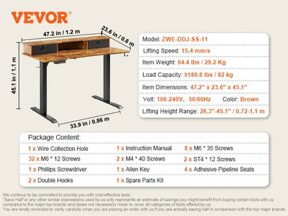 VEVOR Electric Standing Desk Height Adjustable Standing Desk W/ Dual Protecting System High Load Capacity Table for Home Office