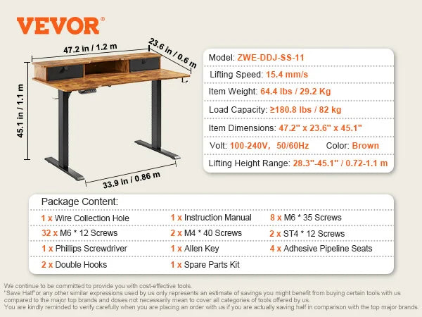VEVOR Electric Standing Desk Height Adjustable Standing Desk W/ Dual Protecting System High Load Capacity Table for Home Office