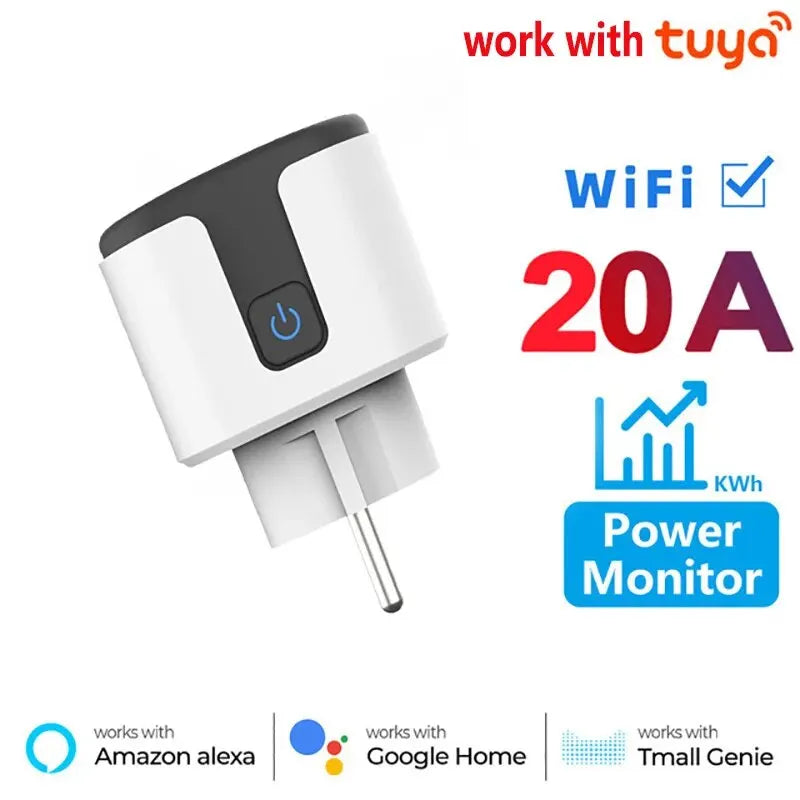Smart Socket WiFi EU Plug 20A With Power Monitoring Timer Home Outlet Support Google Alice SmartThings Alexa