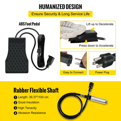 VEVOR Hanging Flexshaft Mill 380/560/780W Electric Jewelry Grinding Polishing Tools Stepless Speed Stone Wood Sanding Pen Kit