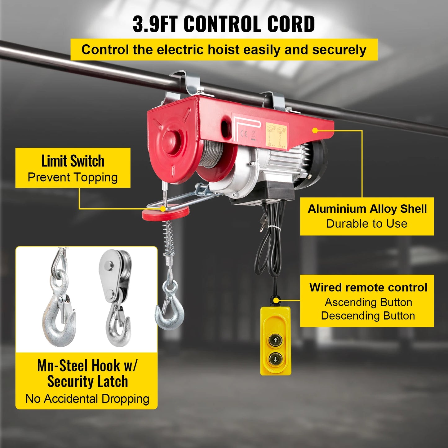 VEVOR 250/300Kg Electric Hoist Lifting Crane Cable Hoist Winch for Boat Car Garage Elevator with Wired Remote Control Lifter