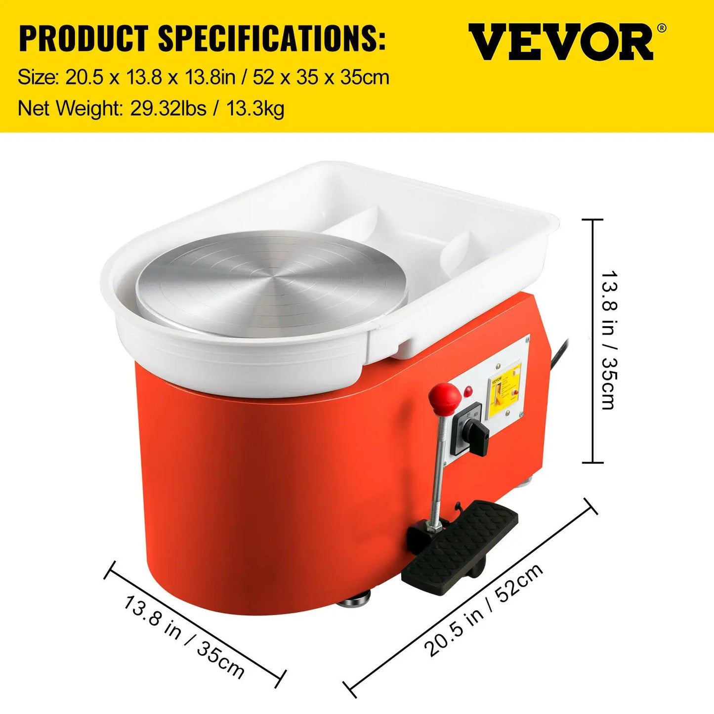 VEVOR Electric Pottery Wheel Machine 28cm 350W Manual Handle & Foot Pedal for School Ceramic Clay Working Forming DIY Art Craft