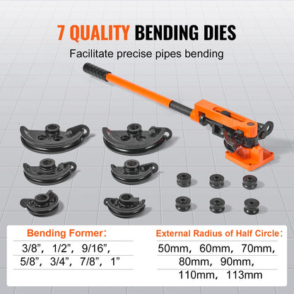 VEVOR Manual Pipe Bender 7 Bending Dies Multifunction Steel Copper Tube Bending Machine Lever Type Heavy Duty Tube Bender Tools