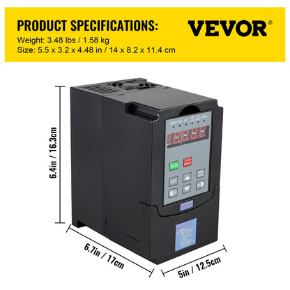 VEVOR Air Cooled Spindle Motor 0.8KW 1.5KW 2.2KW 4KW Variable Frequency Drive VFD Inverter 220V for CNC Engraving Milling Grind