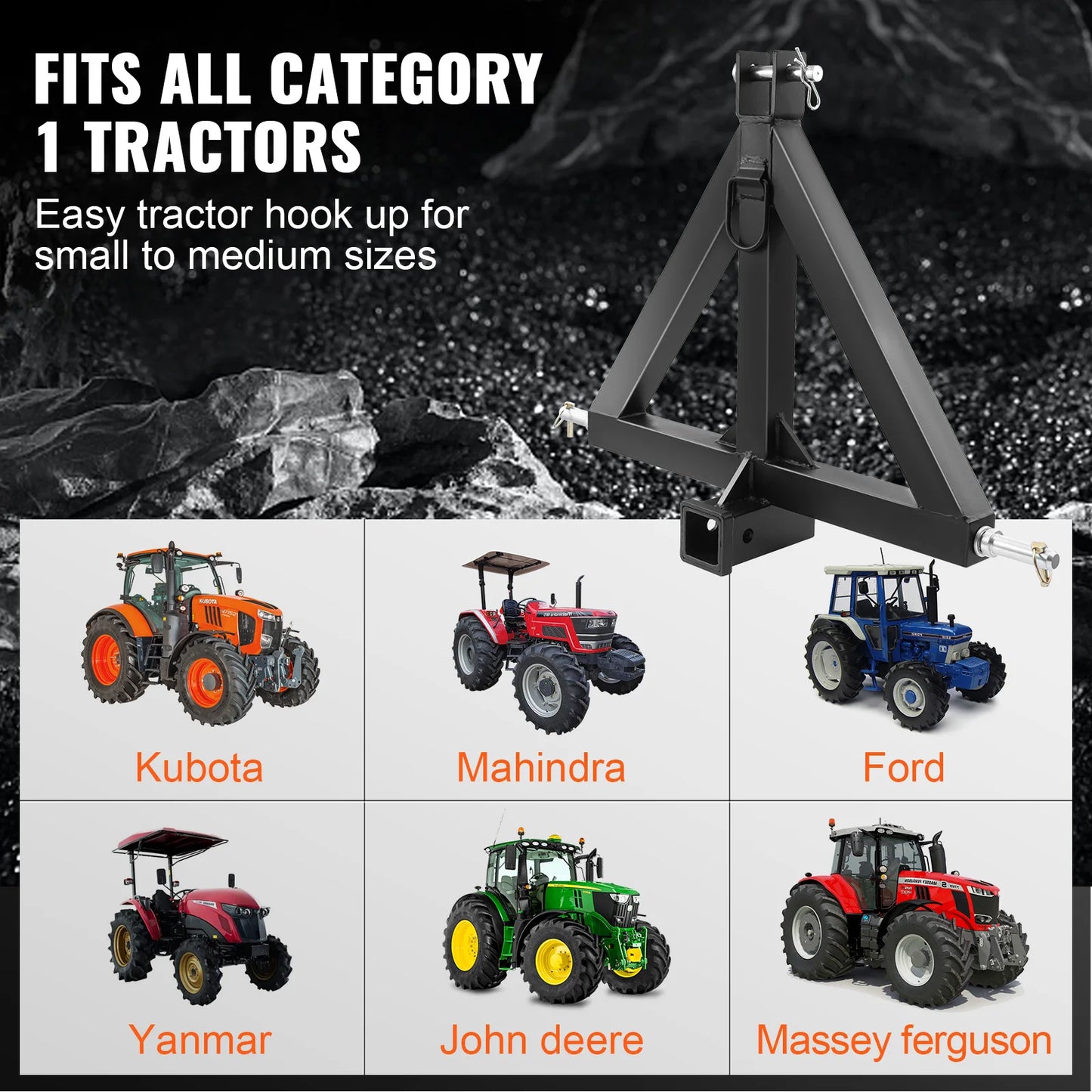 VEVOR 3 Point Hitch Receiver 3 Point 2inch 1 Tractor Tow For Kubota Mahindra Ford Yanmar John Deere Massey Ferguson