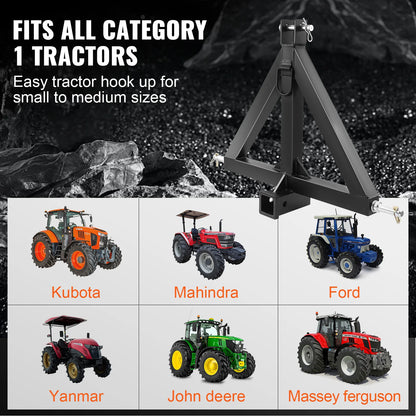 VEVOR 3 Point Hitch Receiver 3 Point 2inch 1 Tractor Tow For Kubota Mahindra Ford Yanmar John Deere Massey Ferguson