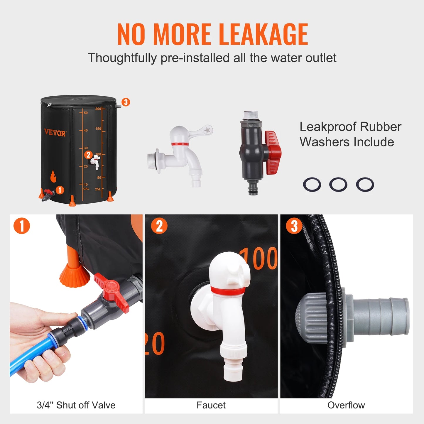 VEVOR Collapsible Rain Barrel 53/100 Gal Large Capacity PVC Rainwater Collection System with Spigots and Overflow Kitfor Garden