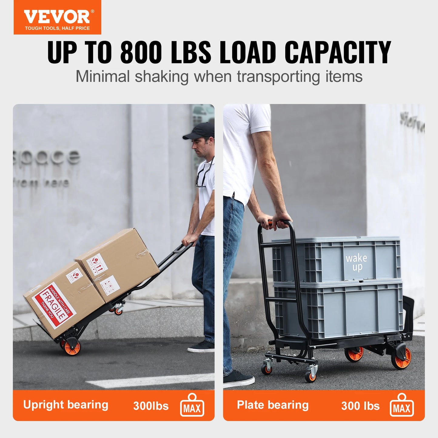 VEVOR 300 lbs Folding Hand Truck 2 in 1 Aluminum Lightweight Platform Cart Portable Telescopic Utility Dolly for Moving Shopping