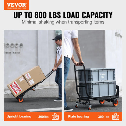 VEVOR 300 lbs Folding Hand Truck 2 in 1 Aluminum Lightweight Platform Cart Portable Telescopic Utility Dolly for Moving Shopping