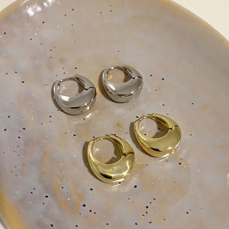 2Pcs New Classic Gold Color Plated Metal Hoop Earrings For Women, Fashion Jewelry Temperament Girls Daily Wear Stud Earrings