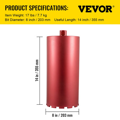 VEVOR Diamond Core Drill Bit 450mm Length 5/4in Universal Thread Hole Cutter for Drilling Concrete Brick Masonry Marble w/ Blade