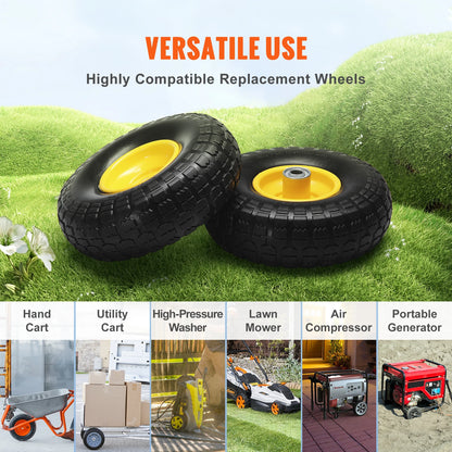 VEVOR 2-Pack Solid PU Run-Flat Tire Wheel 10" Flat Free Tubeless Tires and Wheels for Dollies Garden Trailers Various Carts
