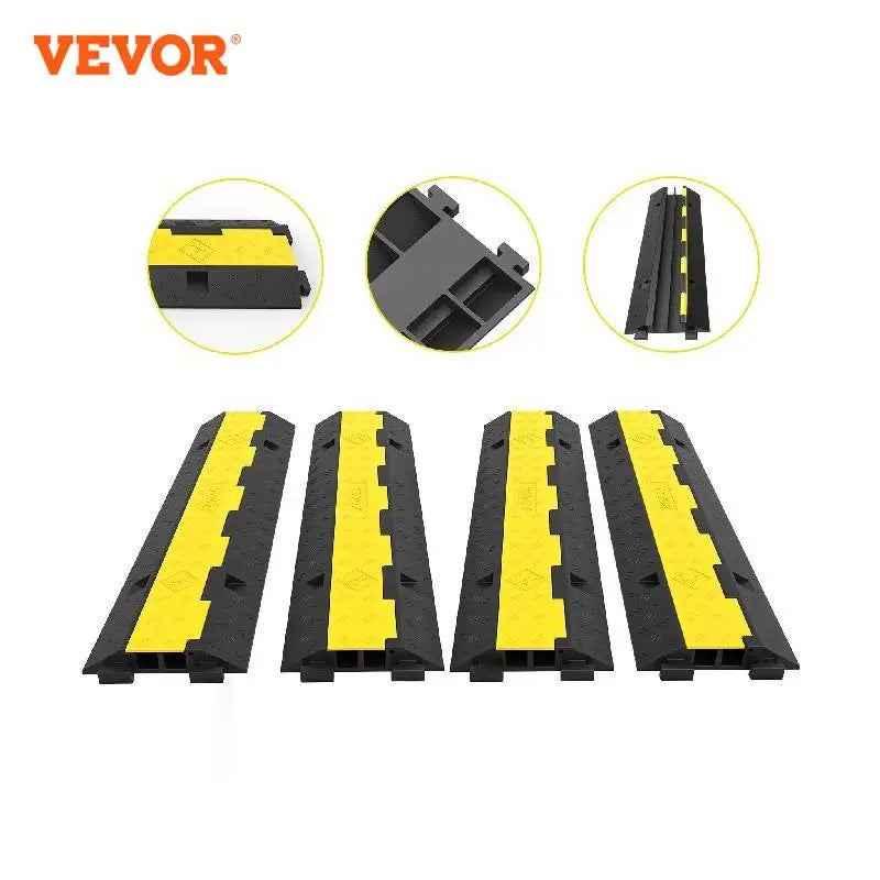 VEVOR Cable Protector Ramp 4 Packs 2 Channels Speed Bump Hump Rubber Modular Speed Bump Rated 11000 LBS Load Capacity Protector