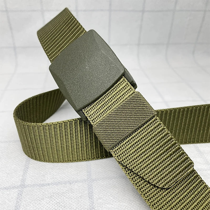 Metal Free Nylon Belt, MEN'S Tactical Woven Plastic Buckle Belt Outdoor Versatile Perforated Canvas Nylon Belt