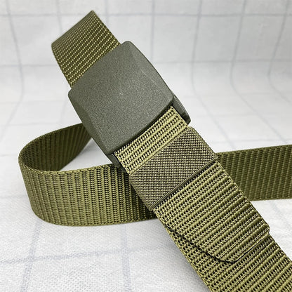 Metal Free Nylon Belt, MEN'S Tactical Woven Plastic Buckle Belt Outdoor Versatile Perforated Canvas Nylon Belt