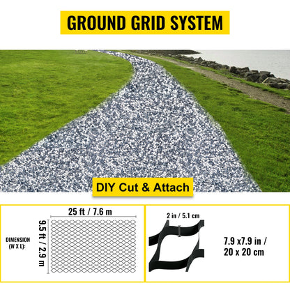 VEVOR Ground Grid Paver Geocell Grid 2 in/3 in Thick Geo Grid Black 27 x 4ft /25 x 9.5ft HDPE Material for Gravel Home & Garden