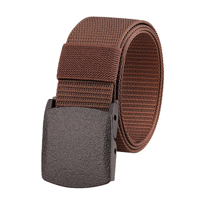 Metal Free Nylon Belt, MEN'S Tactical Woven Plastic Buckle Belt Outdoor Versatile Perforated Canvas Nylon Belt