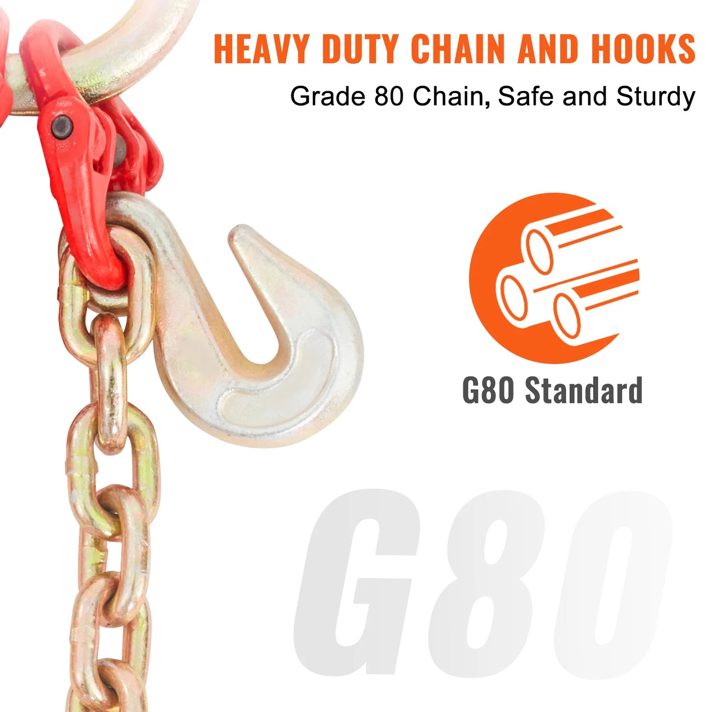 VEVOR V-Chain Tow Chain Bridle 9620 lbs Working Load Limit 5/16'' x 3' G80 with RTJ Cluster Hooks & D-Shackle for Lifting Moving