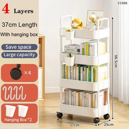 Mobile Storage Rack Trolley Organizer Rolling Storage Cart High Capacity Rack Rolling Cart Bookshelf for Bedroom Bathroom