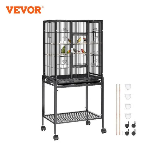 VEVOR 52/54 inch Standing Large Flight Bird Cage Carbon Steel Parakeets Cages with Rolling Stand and Tray for Cockatiels Parrots