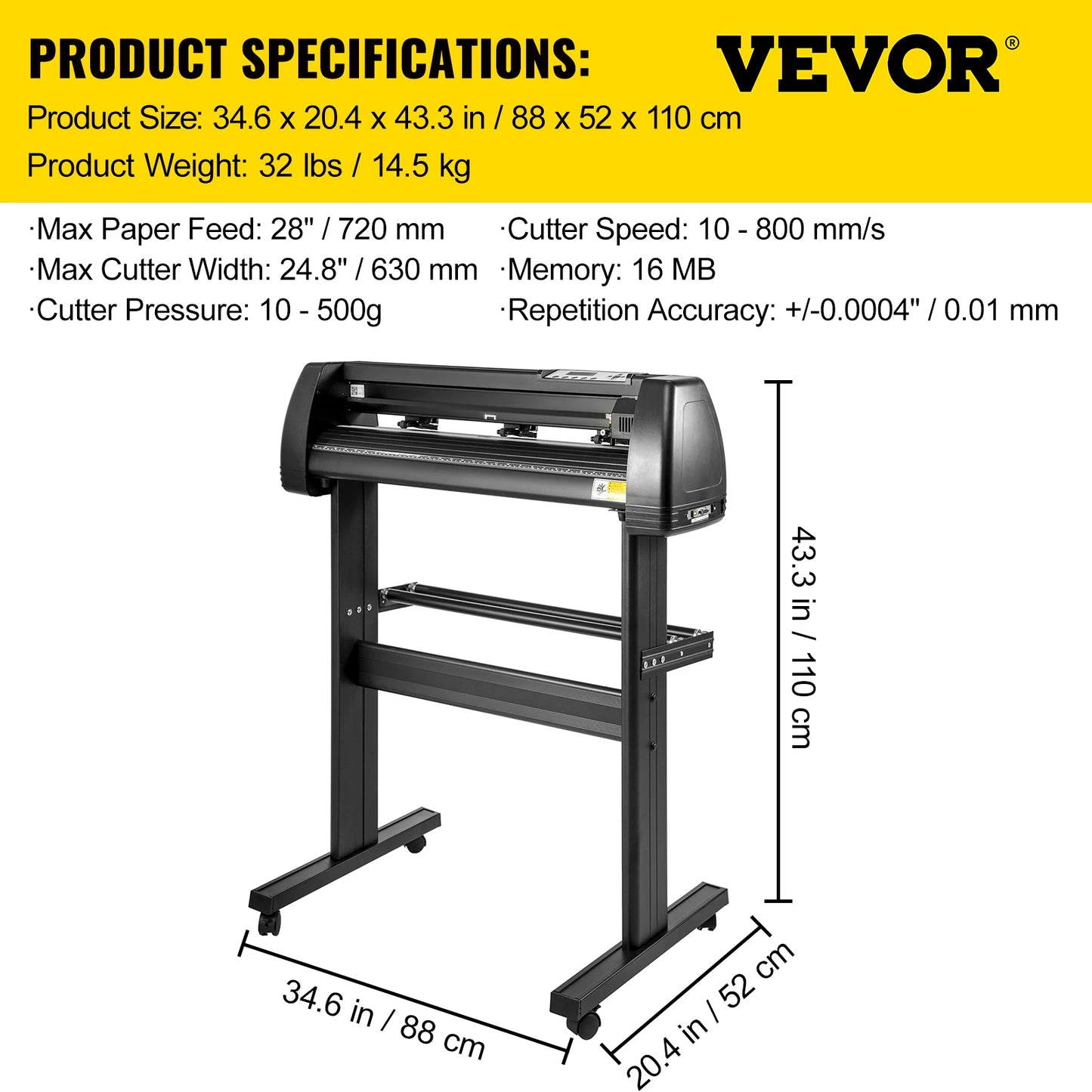 VEVOR 28-34 Inch Vinyl Cutter Machine W/ Floor Stand Vinly Sign Cutting Plotter Starter Kits Software Adjustable Force Speed