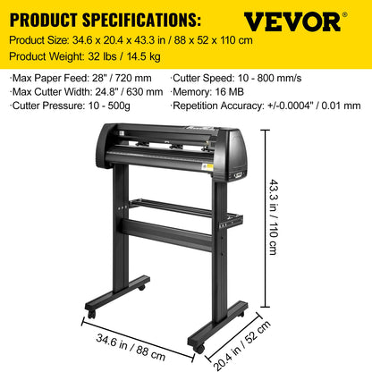 VEVOR 28-34 Inch Vinyl Cutter Machine W/ Floor Stand Vinly Sign Cutting Plotter Starter Kits Software Adjustable Force Speed