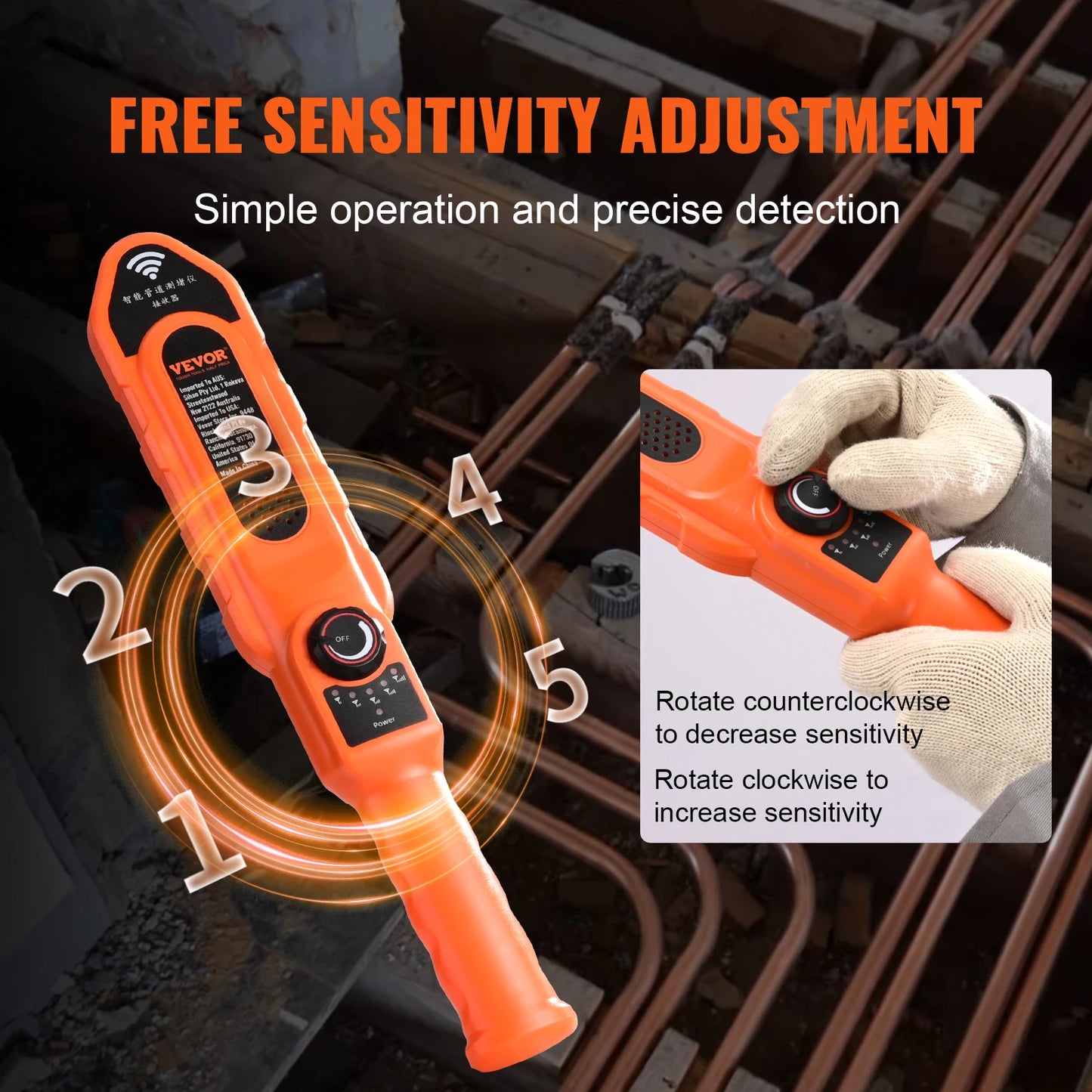 VEVOR Pipe Locators 30m Underground P67 Waterproof Pipe Blockage Detector Sewer Wall Scanner Plumbing Tool for PVC Plastic Metal