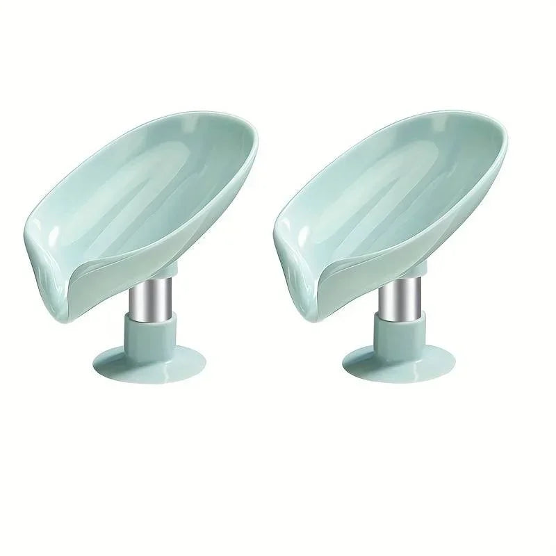 2pcs Drain Soap Holder Leaf Shape Soap Box Suction Cup Tray Drying Rack for Shower Sponge Container Kitchen Bathroom Accessories
