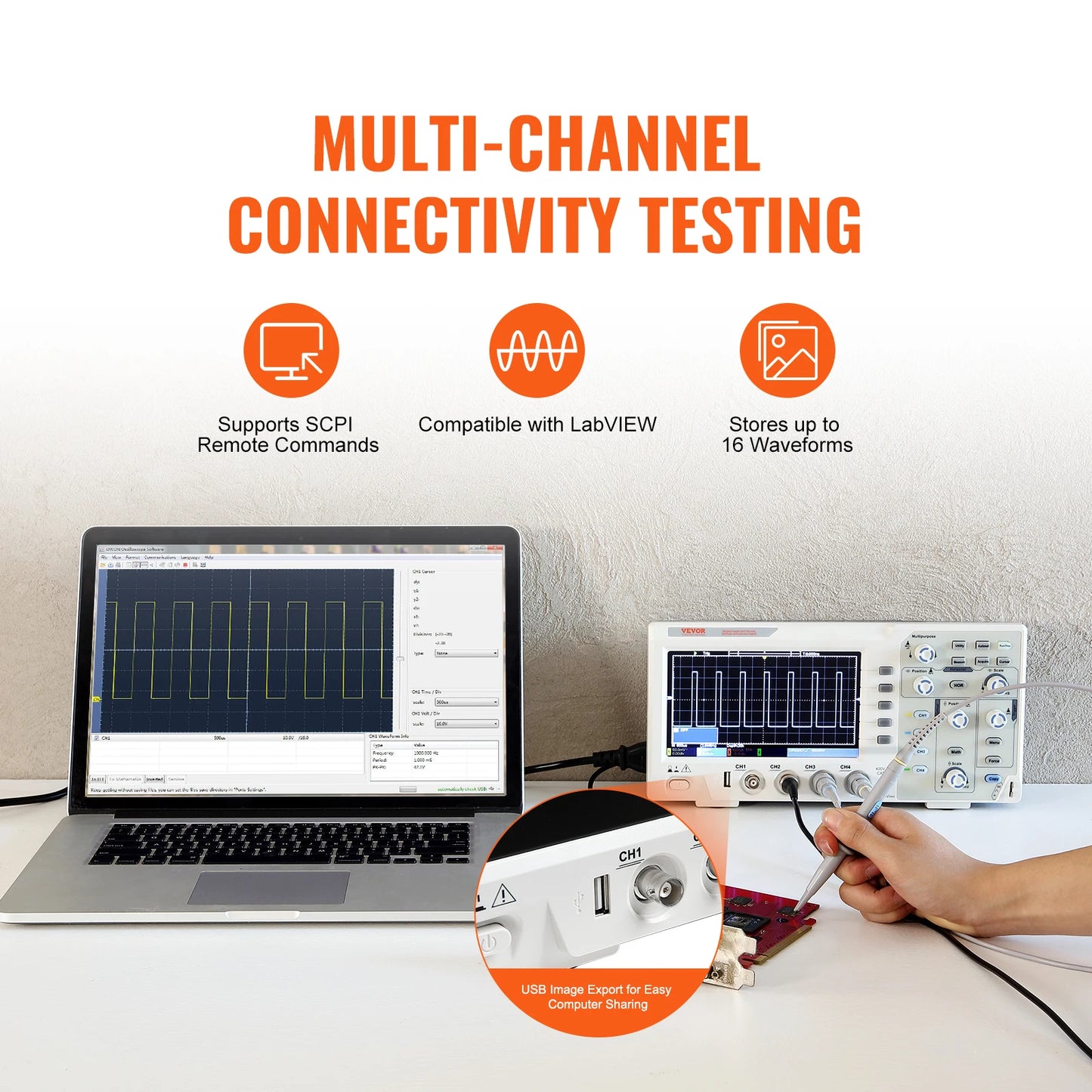 VEVOR 2/4 Channels Desktop Digital Oscilloscope 1GS/S 100MHZ 30 Automatic Measurement Functions for Electronic Circuit Testing