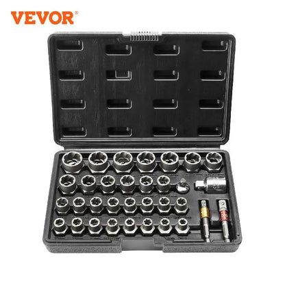 VEVOR 29PCs Bolt Extractor Set Bolt and Nut Remover Set 6mm to 10mm 13/32" to 3/4" CR-MO Steel Extraction Socket Set with Case