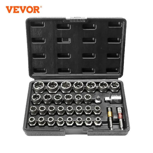 VEVOR 29PCs Bolt Extractor Set Bolt and Nut Remover Set 6mm to 10mm 13/32" to 3/4" CR-MO Steel Extraction Socket Set with Case