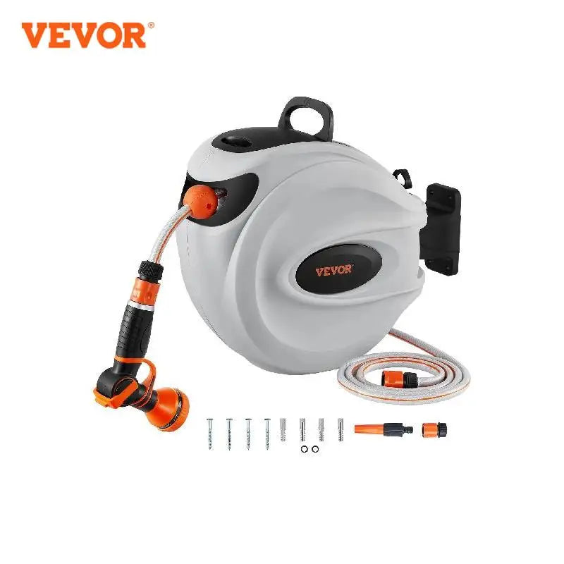 VEVOR Retractable Hose Reel 82 feet x 1/2 inch 180° Swivel Bracket Wall-Mounted Garden Water Hose Reel with 9-Pattern Nozzle