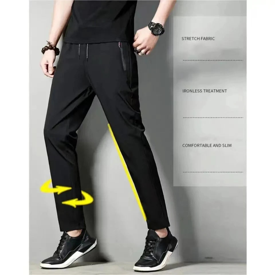 Summer new men's casual pants slim Korean ice silk pants Jin round thin sports pants straight tube quick drying pants